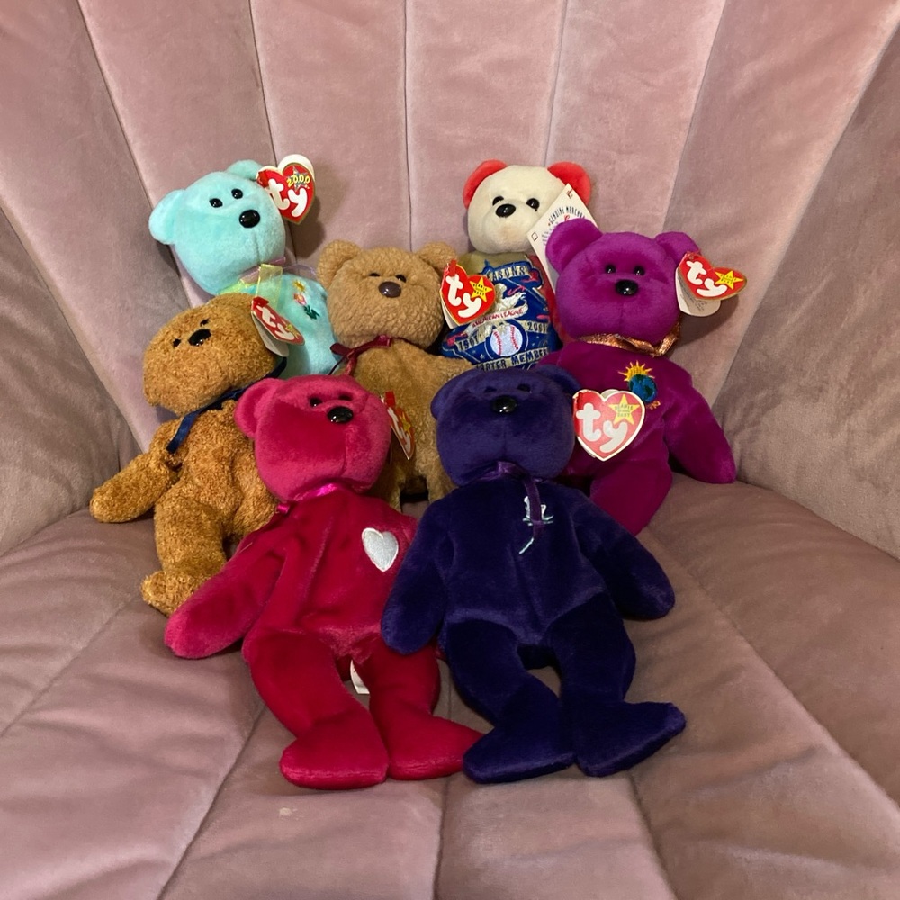 Ty Beanie Babies Plush Toy Collection - Purple, Red, Blue, Brown